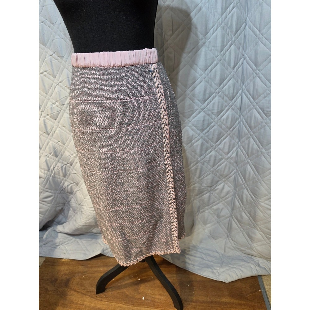Adolfo Saks Fifth Avenue 3pc Suit Wool Knit Jacket Skirt Silk Blouse Pink Grey - Picture 6 of 16